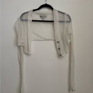 Open-Front White Cropped Shrug